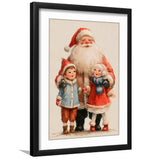Santa With Childs Painting, Xmas Art, Christmas Holiday Painting Art, Framed Art Print White Border
