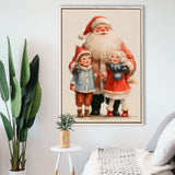 Santa With Childs Painting, Xmas Art, Christmas Holiday Painting Art, Framed Canvas Print, Floating Frame