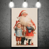 Santa With Childs Painting, Xmas Art, Christmas Holiday Painting Art, Canvas Print Wall Art, Wall Decor