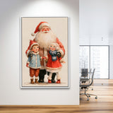 Santa With Childs Painting, Xmas Art, Christmas Holiday Painting Art, Framed Canvas Print, Floating Frame