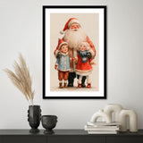 Santa With Childs Painting, Xmas Art, Christmas Holiday Painting Art, Framed Art Print White Border