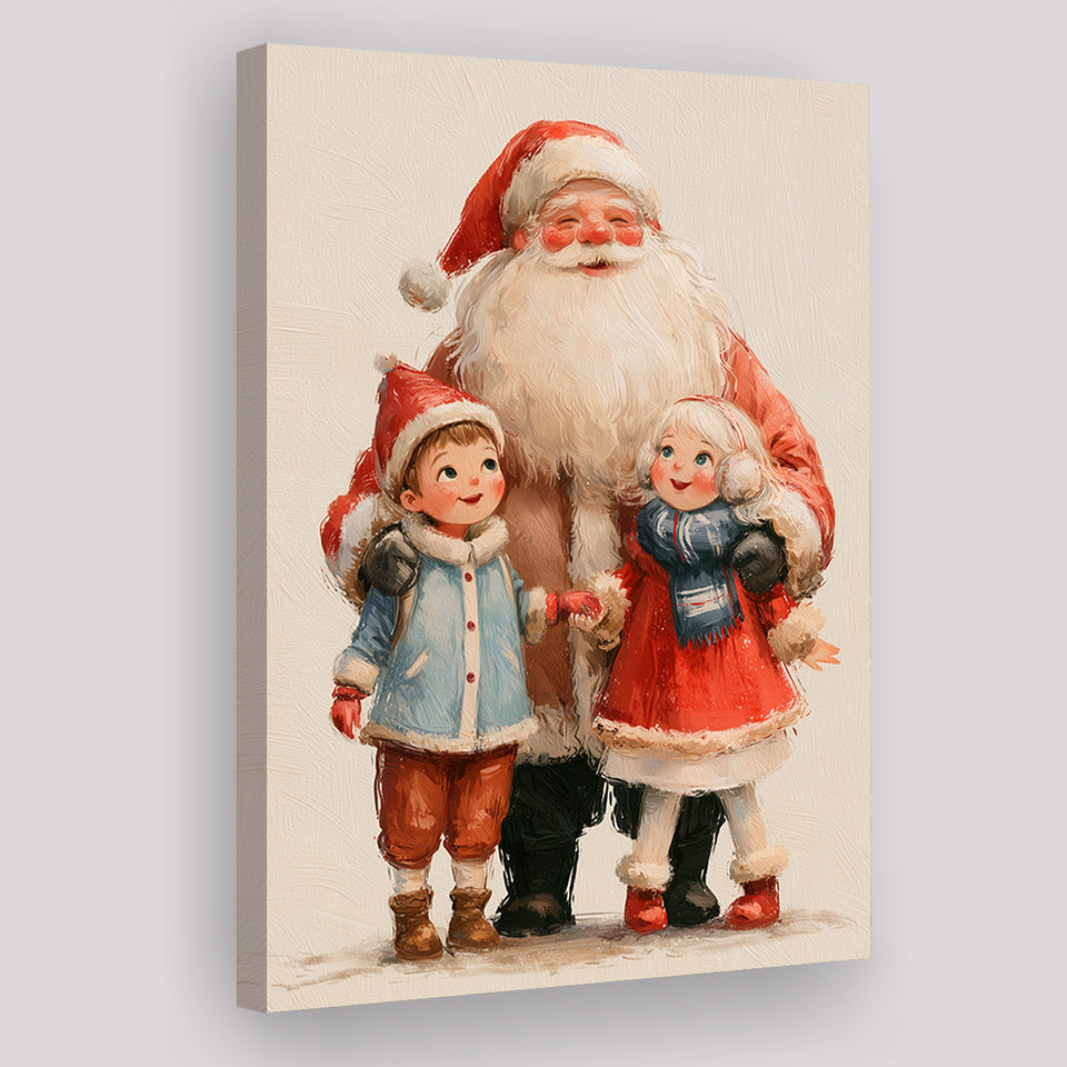 Santa With Childs Painting, Xmas Art, Christmas Holiday Painting Art, Canvas Print Wall Art, Wall Decor