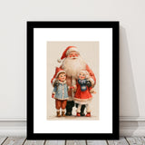 Santa With Childs Painting, Xmas Art, Christmas Holiday Painting Art, Framed Art Print White Border