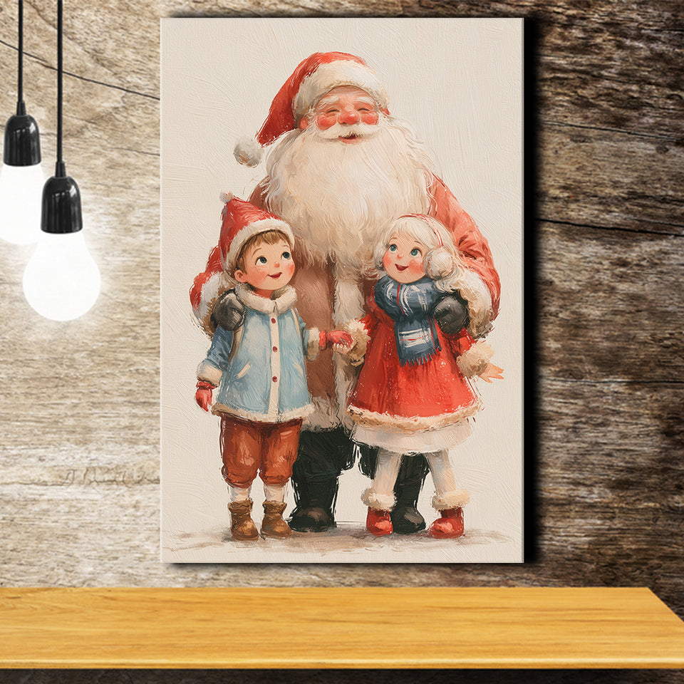 Santa With Childs Painting, Xmas Art, Christmas Holiday Painting Art, Canvas Print Wall Art, Wall Decor