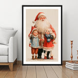Santa With Childs Painting, Xmas Art, Christmas Holiday Painting Art, Framed Art Print White Border