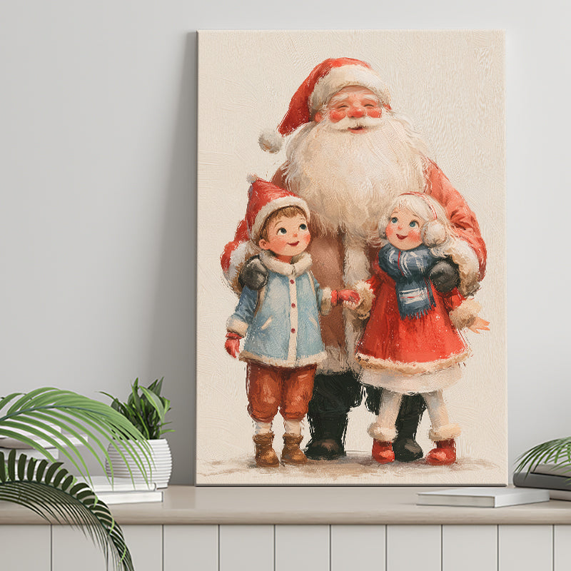 Santa With Childs Painting, Xmas Art, Christmas Holiday Painting Art, Canvas Print Wall Art, Wall Decor