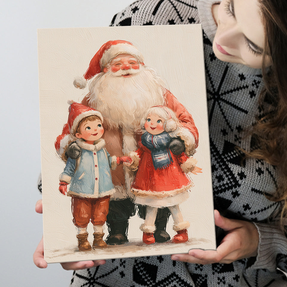 Santa With Childs Painting, Xmas Art, Christmas Holiday Painting Art, Canvas Print Wall Art, Wall Decor