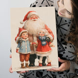 Santa With Childs Painting, Xmas Art, Christmas Holiday Painting Art, Canvas Print Wall Art, Wall Decor