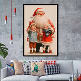 Santa With Childs Painting, Xmas Art, Christmas Holiday Painting Art, Framed Art Print, Fine Art Wall Decor