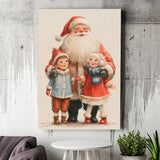 Santa With Childs Painting, Xmas Art, Christmas Holiday Painting Art, Canvas Print Wall Art, Wall Decor