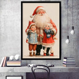 Santa With Childs Painting, Xmas Art, Christmas Holiday Painting Art, Framed Art Print, Fine Art Wall Decor