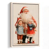 Santa With Childs Painting, Xmas Art, Christmas Holiday Painting Art, Framed Canvas Print, Floating Frame