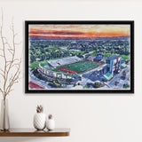 Scheumann Stadium WaterColor Framed Canvas Prints,  Muncie Indiana Watercolor, Stadium Art Gifts, Floating Frame