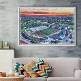 Scheumann Stadium WaterColor Framed Canvas Prints,  Muncie Indiana Watercolor, Stadium Art Gifts, Floating Frame