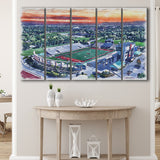 Scheumann Stadium WaterColor 5 Panels B Mixed Canvas Prints, Extra Large, Muncie Indiana Watercolor