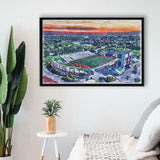 Scheumann Stadium WaterColor Framed Canvas Prints,  Muncie Indiana Watercolor, Stadium Art Gifts, Floating Frame