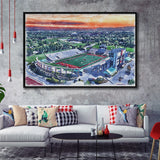Scheumann Stadium WaterColor Framed Canvas Prints,  Muncie Indiana Watercolor, Stadium Art Gifts, Floating Frame