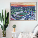 Scheumann Stadium WaterColor Framed Canvas Prints,  Muncie Indiana Watercolor, Stadium Art Gifts, Floating Frame