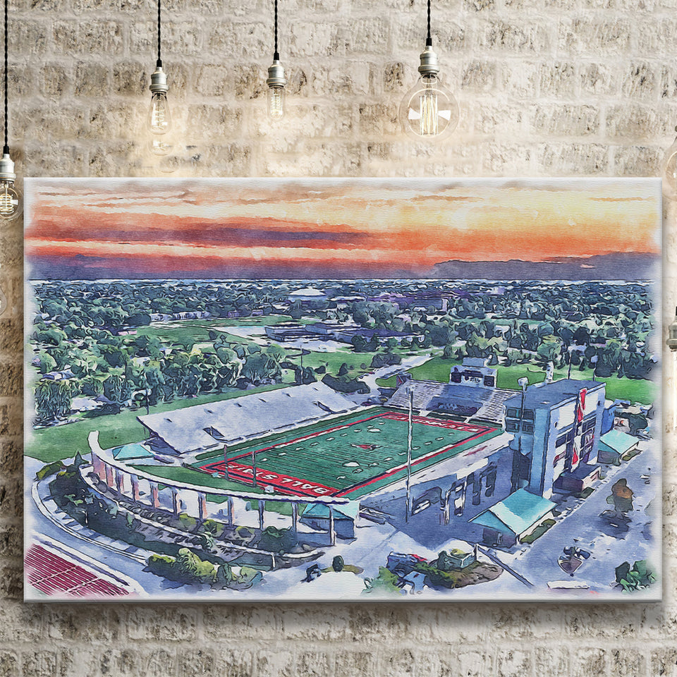 Scheumann Stadium WaterColor Canvas Prints,  Muncie Indiana Watercolor, Stadium Art Gifts