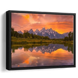 Schwabacher Sunset,Lake Mirroring Resize, Framed Canvas Print Wall Art Decor,Floating Frame