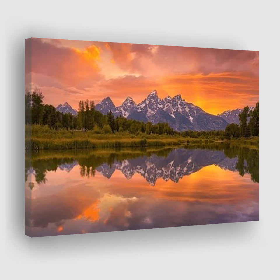 Schwabacher Sunset,Lake Mirroring Resize, Canvas Print Wall Art Decor, Landscape Art Print