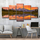 Schwabacher Sunset,Lake Mirroring Resize, Multi Panel Canvas Print Wall Art Decor, 5 Mixed Panel