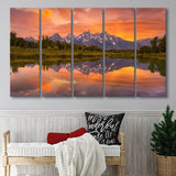 Schwabacher Sunset,Lake Mirroring Resize, Extra Large Multi 5 Panel Canvas Print Wall Art Decor