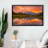 Schwabacher Sunset,Lake Mirroring Resize, Framed Canvas Print Wall Art Decor,Floating Frame