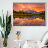 Schwabacher Sunset,Lake Mirroring Resize, Framed Canvas Print Wall Art Decor,Floating Frame