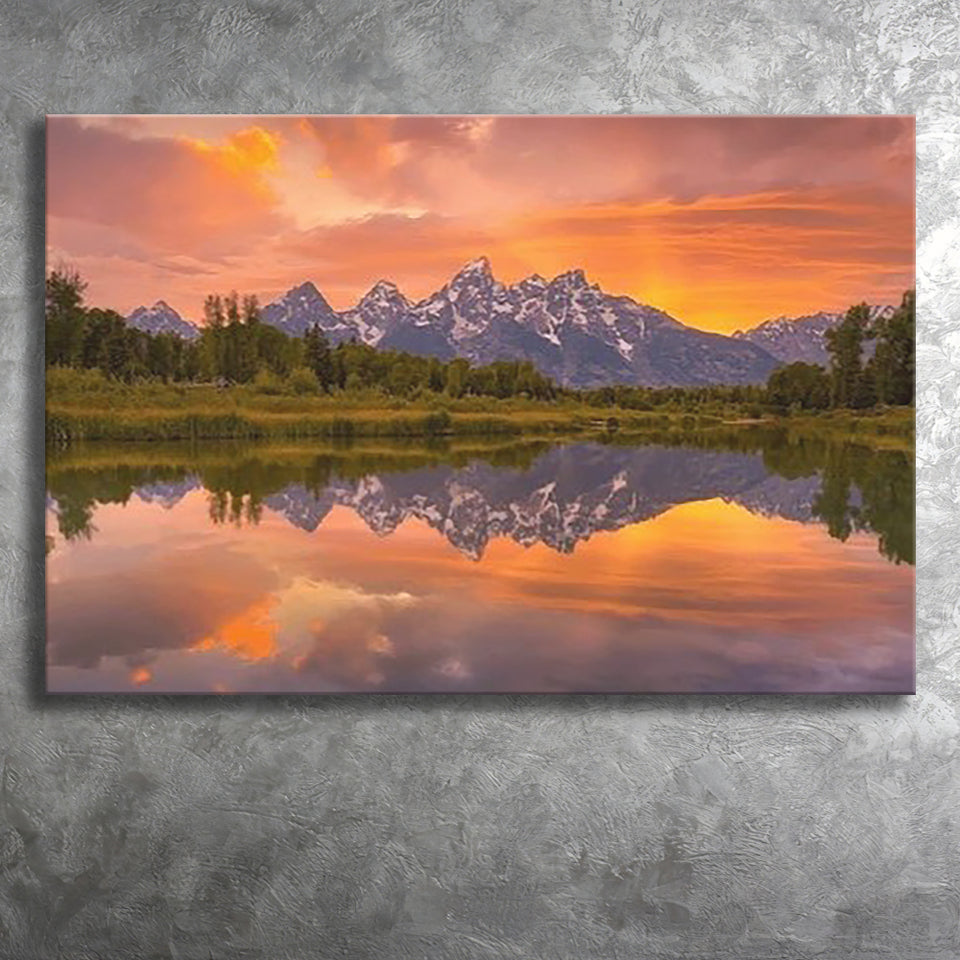 Schwabacher Sunset,Lake Mirroring Resize, Canvas Print Wall Art Decor, Landscape Art Print