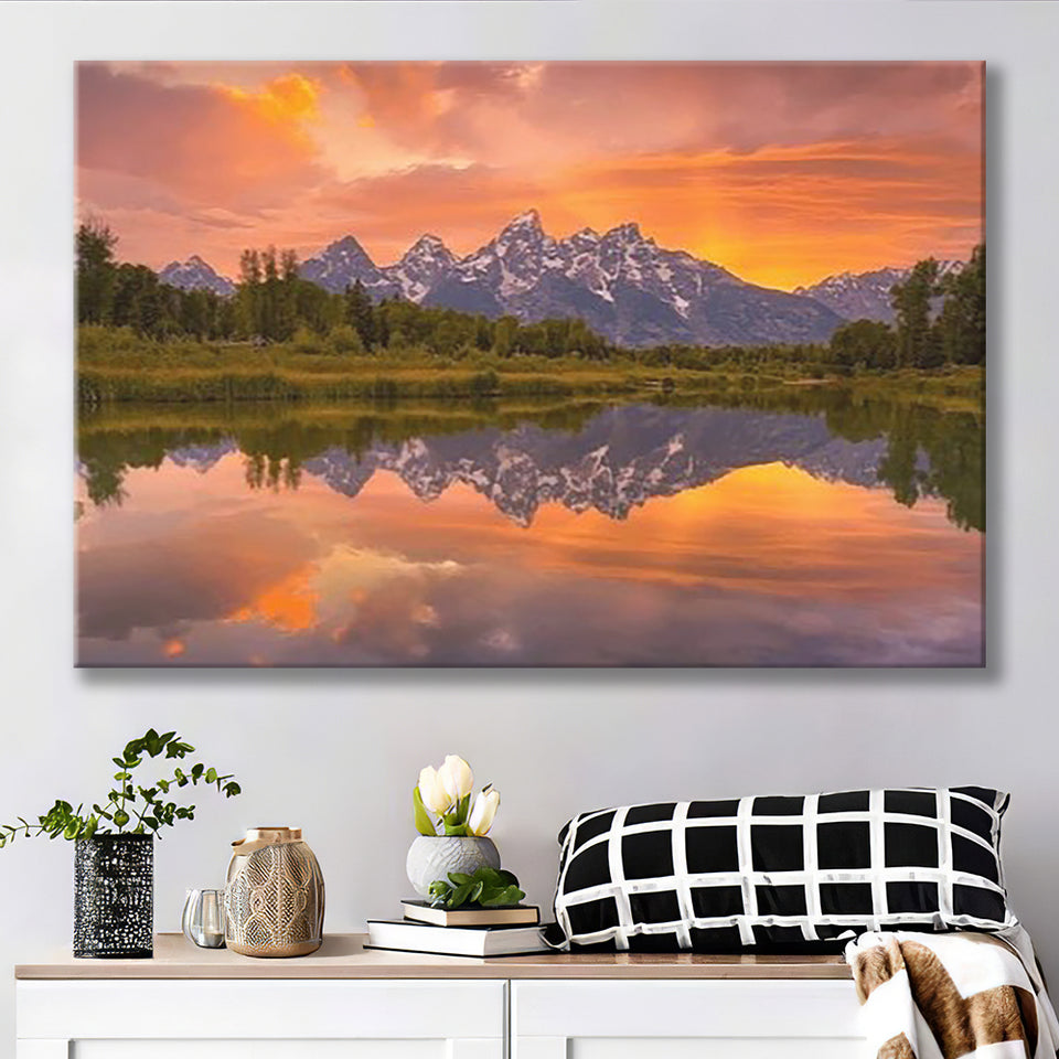 Schwabacher Sunset,Lake Mirroring Resize, Canvas Print Wall Art Decor, Landscape Art Print