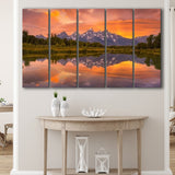 Schwabacher Sunset,Lake Mirroring Resize, Extra Large Multi 5 Panel Canvas Print Wall Art Decor
