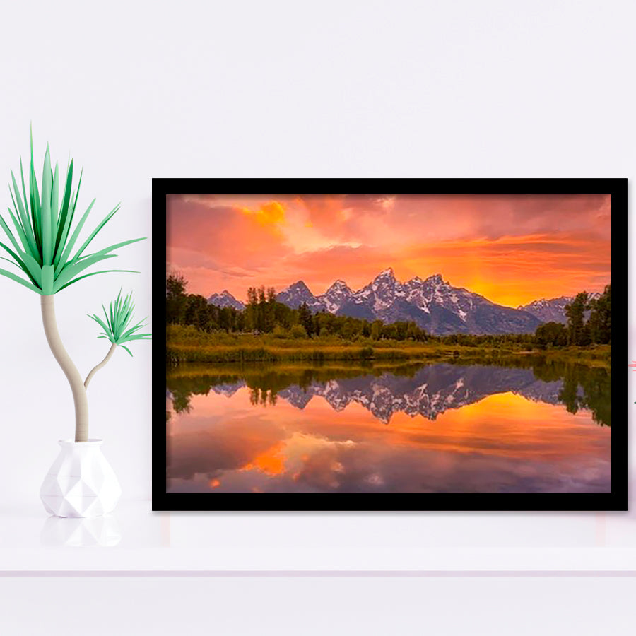 Schwabacher Sunset,Lake Mirroring Resize, Framed Art Print Wall Decor, Framed Picture