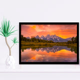 Schwabacher Sunset,Lake Mirroring Resize, Framed Art Print Wall Decor, Framed Picture