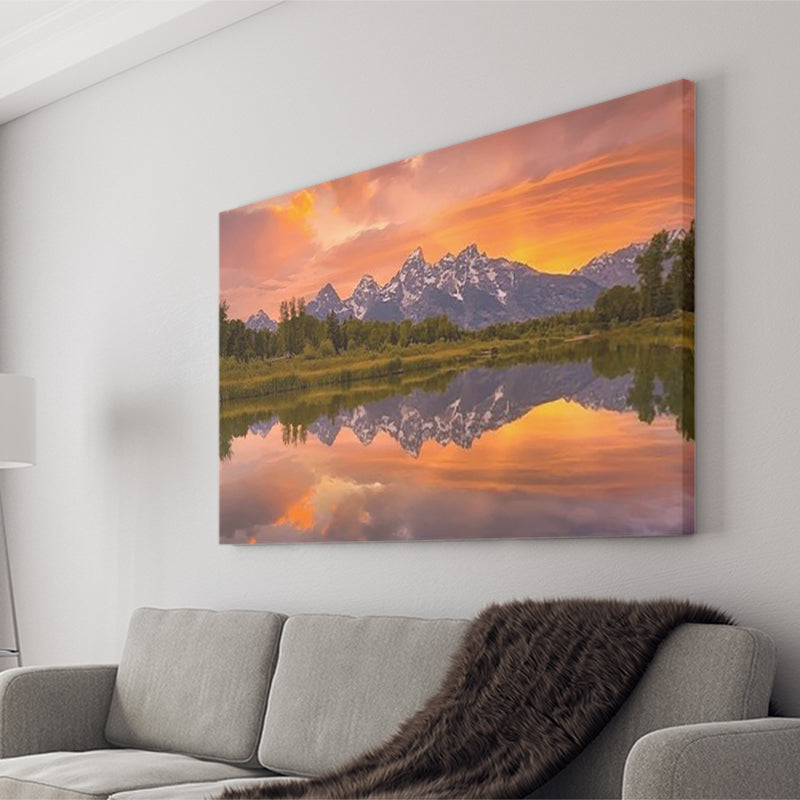 Schwabacher Sunset,Lake Mirroring Resize, Canvas Print Wall Art Decor, Landscape Art Print