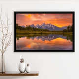 Schwabacher Sunset,Lake Mirroring Resize, Framed Canvas Print Wall Art Decor,Floating Frame