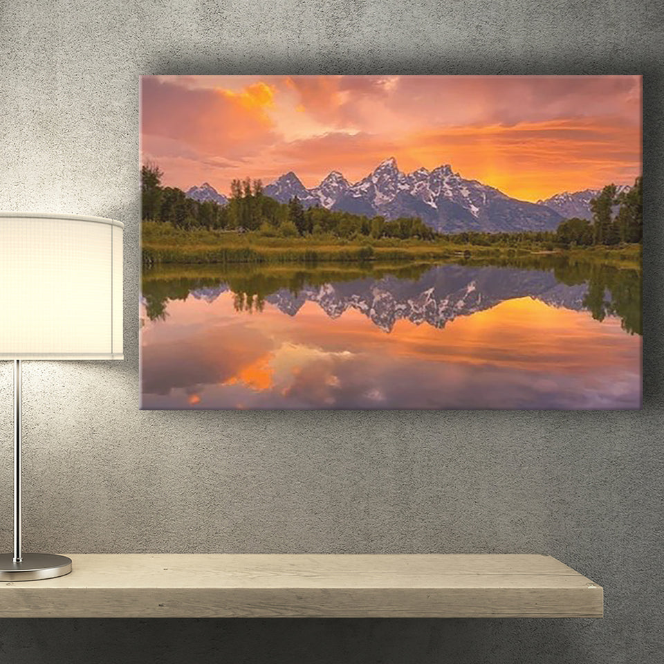 Schwabacher Sunset,Lake Mirroring Resize, Canvas Print Wall Art Decor, Landscape Art Print