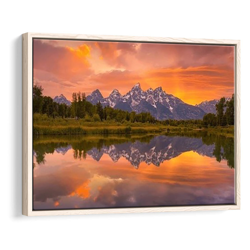 Schwabacher Sunset,Lake Mirroring Resize, Framed Canvas Print Wall Art Decor,Floating Frame