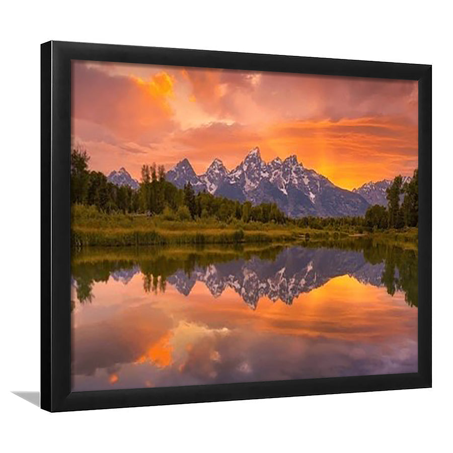 Schwabacher Sunset,Lake Mirroring Resize, Framed Art Print Wall Decor, Framed Picture