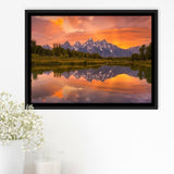 Schwabacher Sunset,Lake Mirroring Resize, Framed Canvas Print Wall Art Decor,Floating Frame