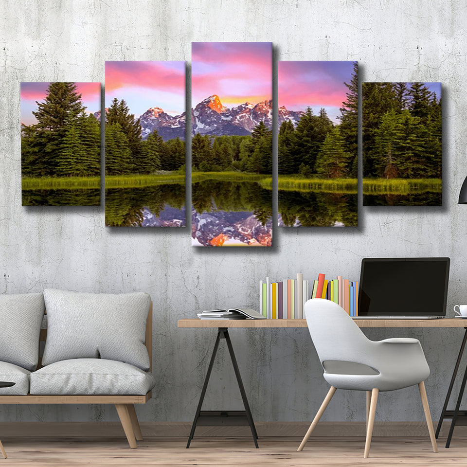 Schwabacher'S Landing At Sunrise Resize, Multi Panel Canvas Print Wall Art Decor, 5 Mixed Panel