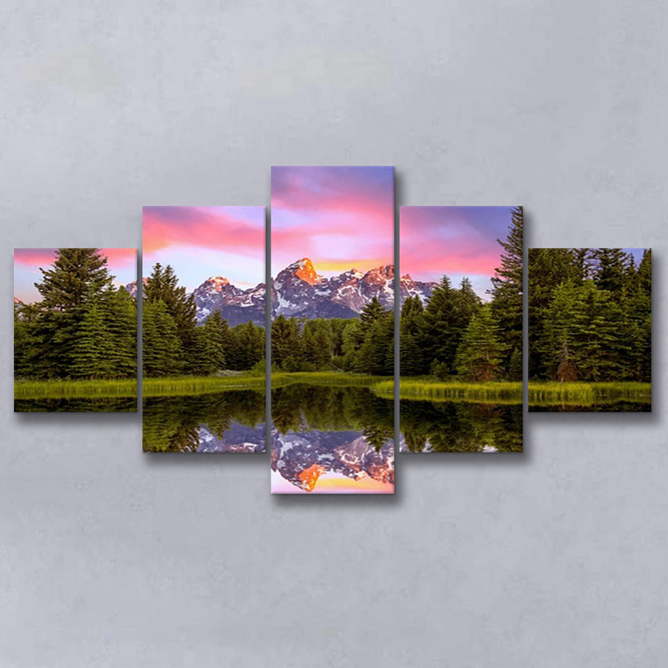 Schwabacher'S Landing At Sunrise Resize, Multi Panel Canvas Print Wall Art Decor, 5 Mixed Panel