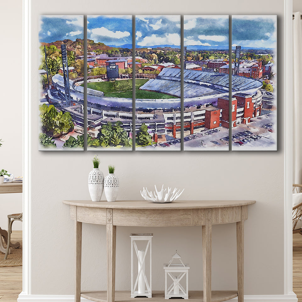 Scott Stadium WaterColor 5 Panels B Mixed Canvas Prints, Extra Large, Albemarle County Virginia Watercolor