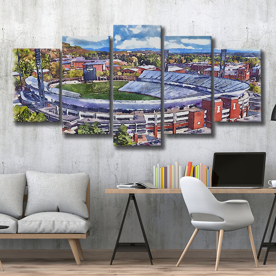 Scott Stadium WaterColor 5 Panels Mix Canvas Prints, Albemarle County Virginia Watercolor, Large Stadium Canvas