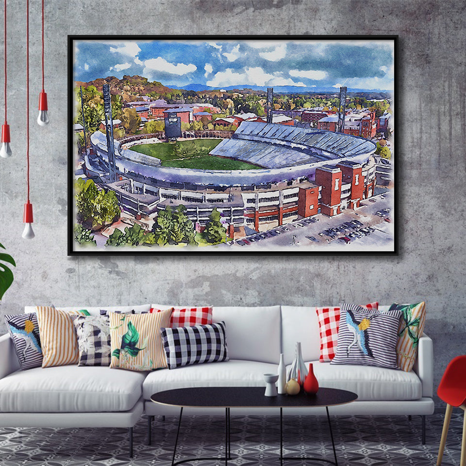 Scott Stadium WaterColor Framed Canvas Prints, Albemarle County Virginia Watercolor, Stadium Art Gifts, Floating Frame