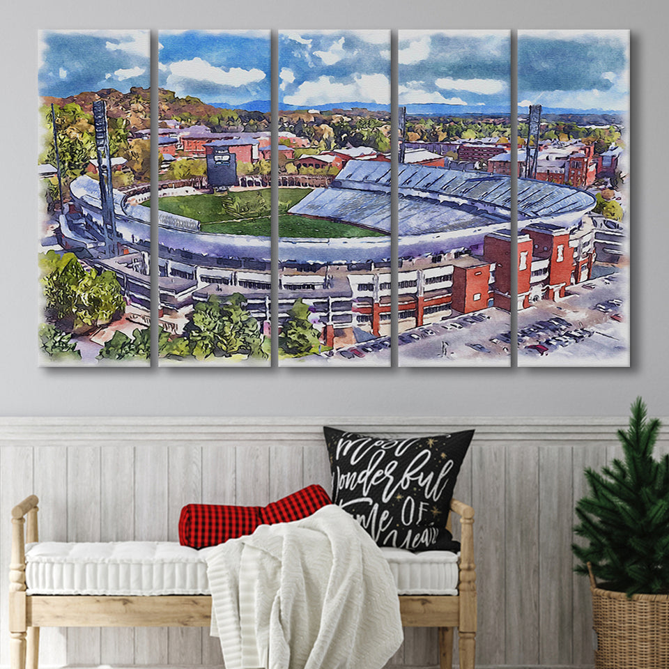 Scott Stadium WaterColor 5 Panels B Mixed Canvas Prints, Extra Large, Albemarle County Virginia Watercolor