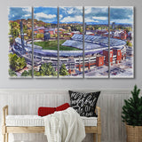 Scott Stadium WaterColor 5 Panels B Mixed Canvas Prints, Extra Large, Albemarle County Virginia Watercolor