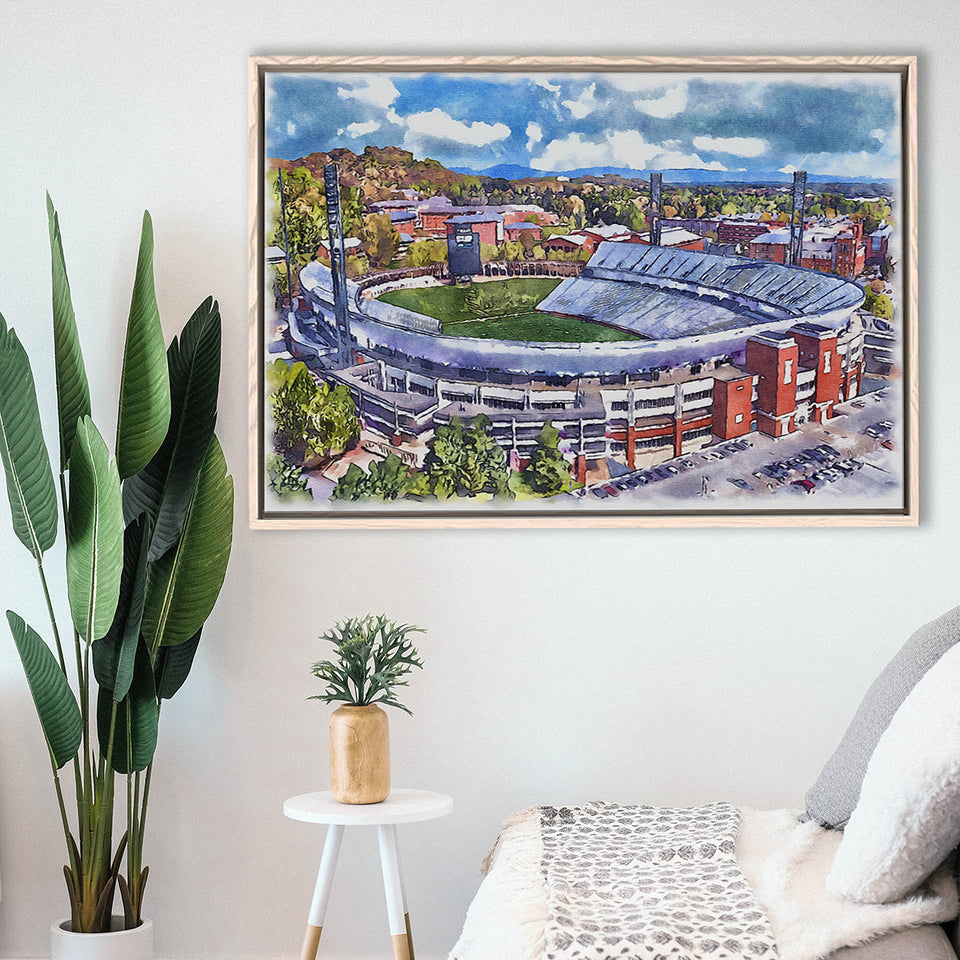 Scott Stadium WaterColor Framed Canvas Prints, Albemarle County Virginia Watercolor, Stadium Art Gifts, Floating Frame