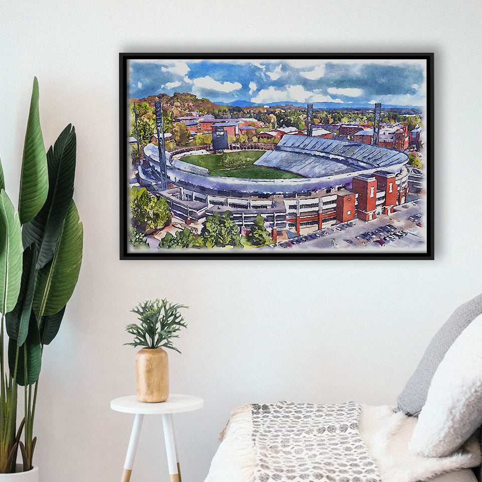 Scott Stadium WaterColor Framed Canvas Prints, Albemarle County Virginia Watercolor, Stadium Art Gifts, Floating Frame