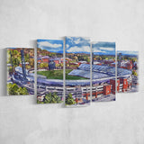 Scott Stadium WaterColor 5 Panels Mix Canvas Prints, Albemarle County Virginia Watercolor, Large Stadium Canvas